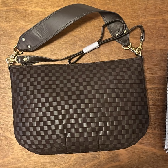 NWT Clare V Moyen Messenger Mahogany Nappa & Suede Woven Checker - Picture 7 of 9